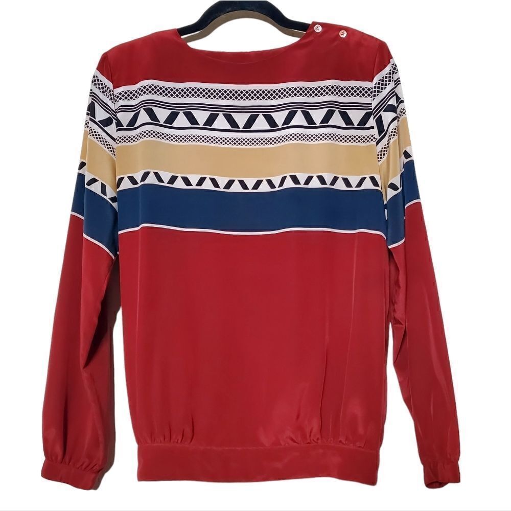 Vintage Liz Claiborne Womens Aztec Printed Red Blouse Size 8